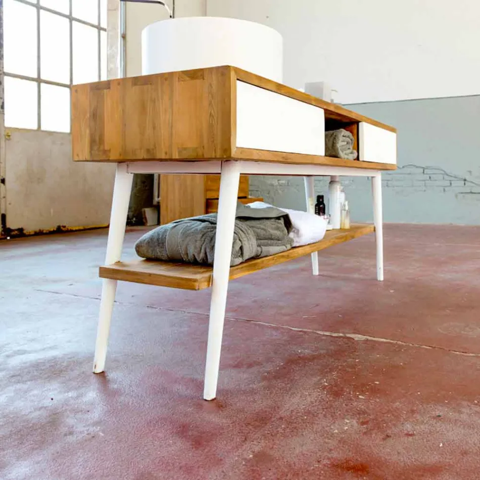 Consolle da bagno di design moderno da terra in teak naturale Pistoia Viadurini