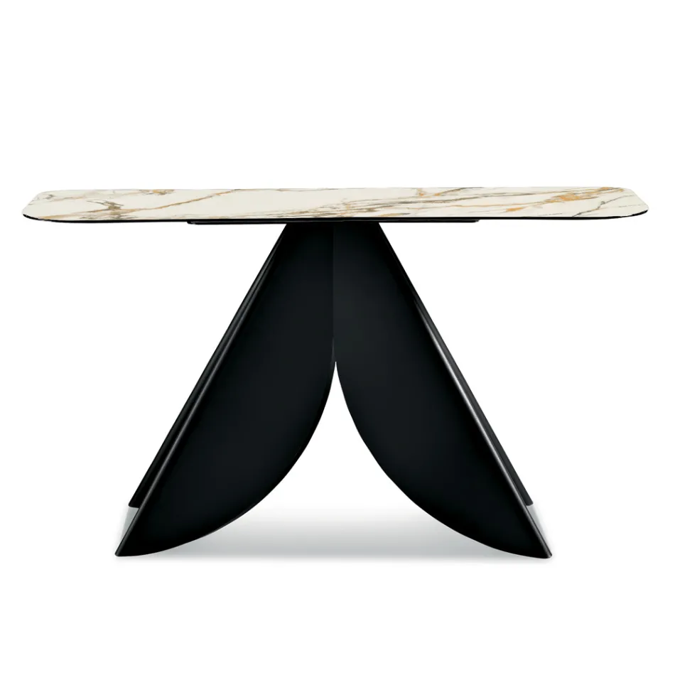 Consolle da Soggiorno in Metallo e Piano in Ceramica Effetto Marmo - Cristina Viadurini