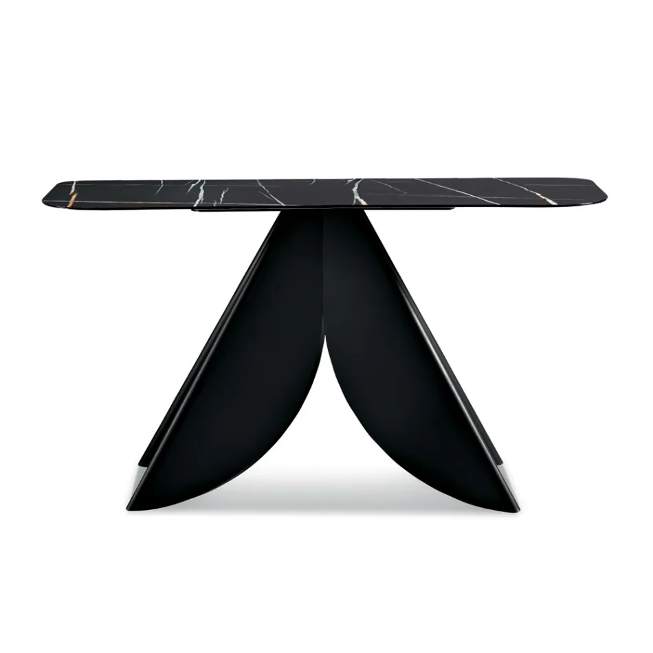 Consolle da Soggiorno in Metallo e Piano in Ceramica Effetto Marmo - Cristina Viadurini