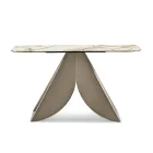 Consolle da Soggiorno in Metallo e Piano in Ceramica Effetto Marmo - Cristina Viadurini