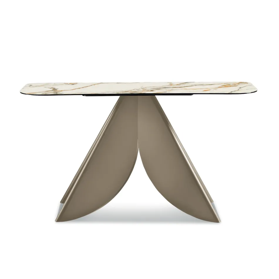 Consolle da Soggiorno in Metallo e Piano in Ceramica Effetto Marmo - Cristina Viadurini