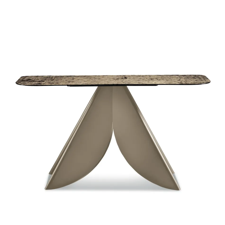 Consolle da Soggiorno in Metallo e Piano in Vetro Martellato Retroargentato - Cristina Viadurini