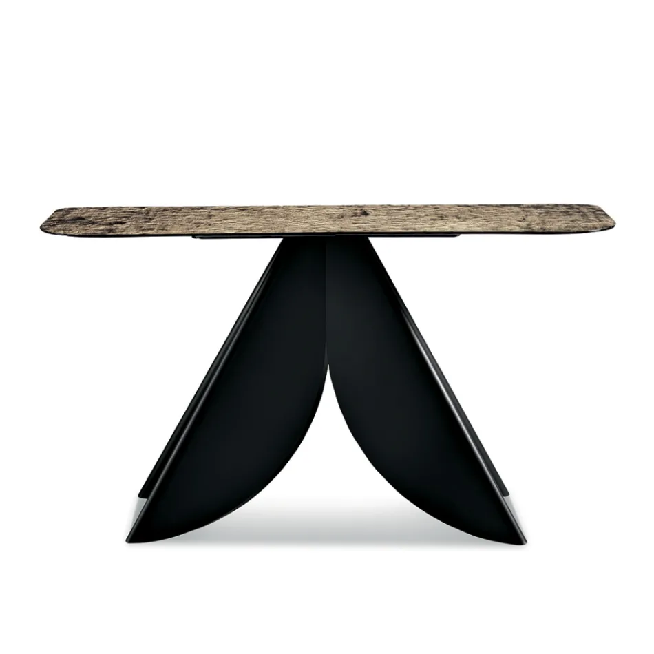 Consolle da Soggiorno in Metallo e Piano in Vetro Martellato Retroargentato - Cristina Viadurini