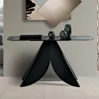 Consolle da Soggiorno in Metallo e Piano in Vetro Martellato Retroargentato - Cristina Viadurini