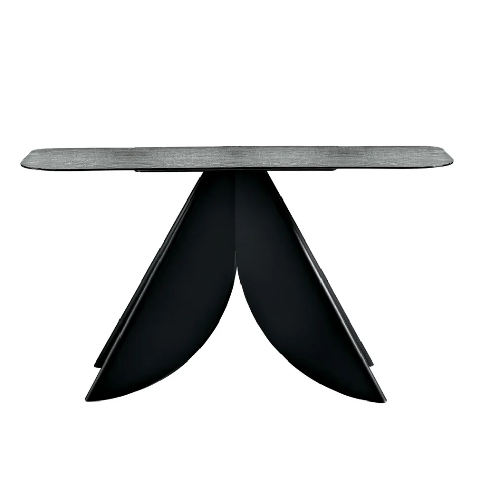 Consolle da Soggiorno in Metallo e Piano in Vetro Martellato Retroargentato - Cristina Viadurini