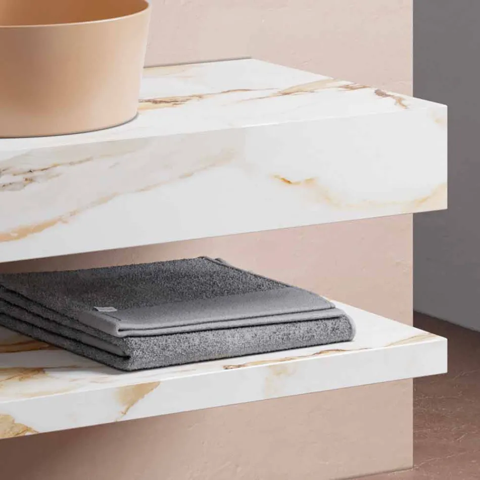 Consolle e Mensola da Bagno in Gres e Lavabo in Vetrochina, 4 Colori - Rametina Viadurini