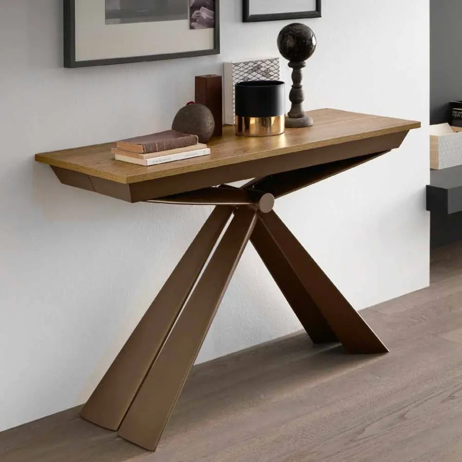 Consolle in Legno e Metallo Allungabile Fino 295 cm Made in Italy - Timedio Viadurini