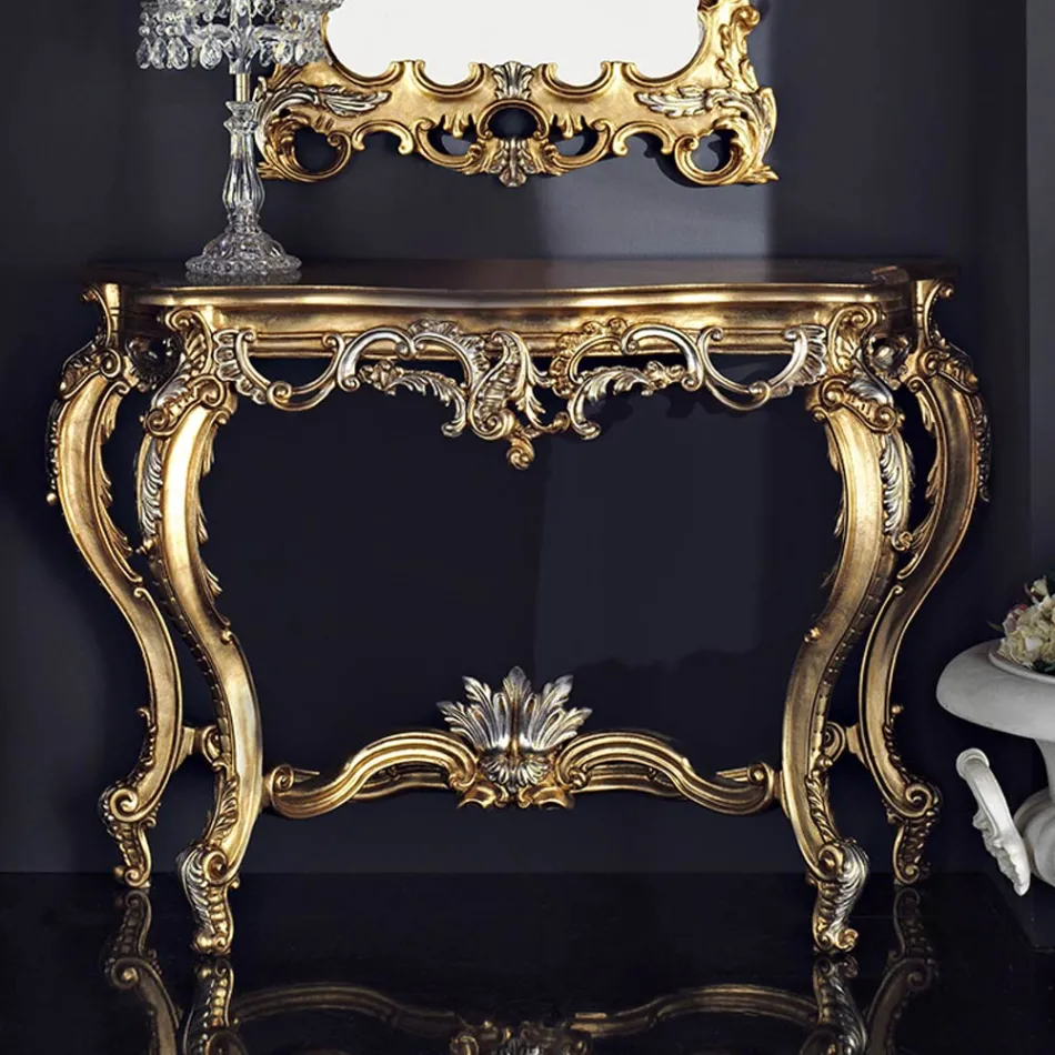 Consolle in legno in stile classico con dettagli a foglia made in Italy Andrea Viadurini