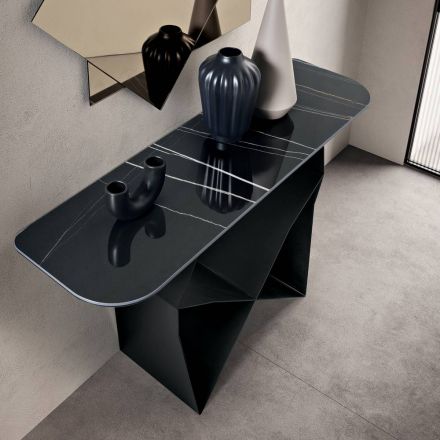 Consolle in Metallo e Piano in Ceramica Effetto Marmo Made in Italy - Concordia Viadurini