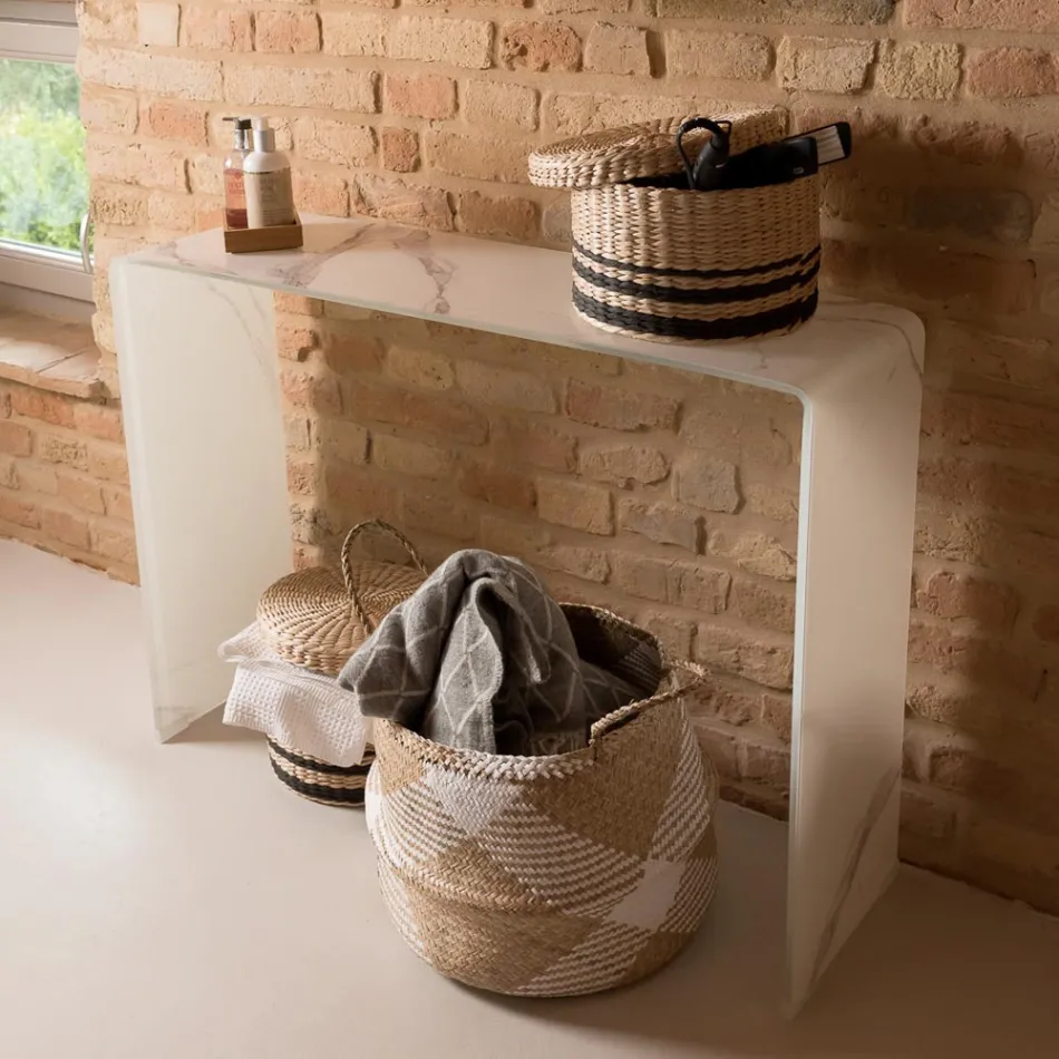 Consolle in Vetro Curvato Temperato 10mm Effetto Marmo - Agordo Viadurini