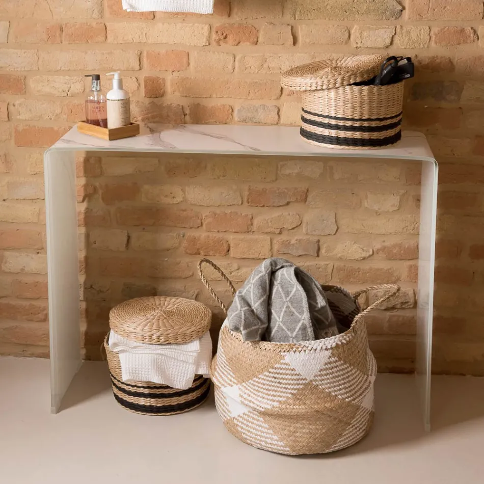 Consolle in Vetro Curvato Temperato 10mm Effetto Marmo - Agordo Viadurini