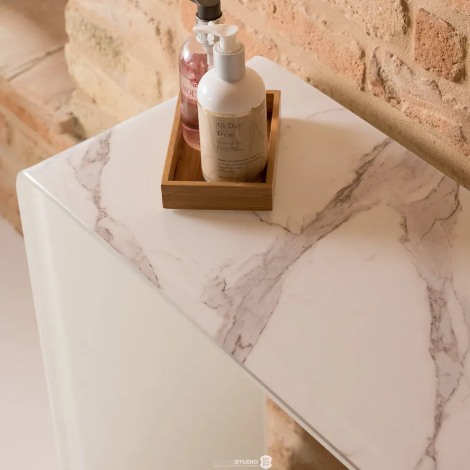 Consolle in Vetro Curvato Temperato 10mm Effetto Marmo - Agordo Viadurini