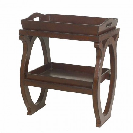 Consolle moderna con vassoio Walter, rivestimento in cuoio marrone Viadurini