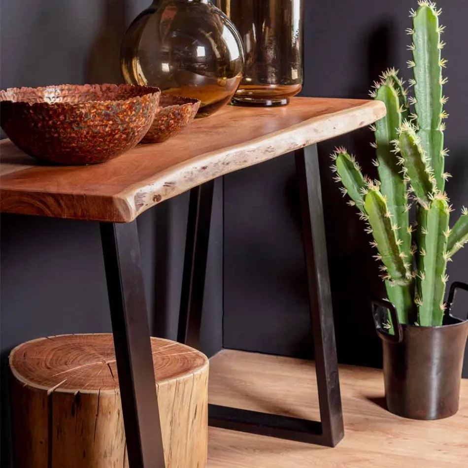 Consolle Moderna in Legno di Acacia e Acciaio Design Homemotion - Teresanna Viadurini
