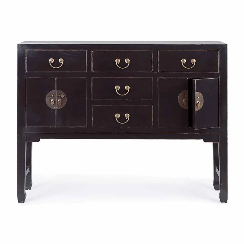 Consolle Nera in Legno di Olmo di Design Vintage 5 Cassetti Homemotion - Sonten Viadurini