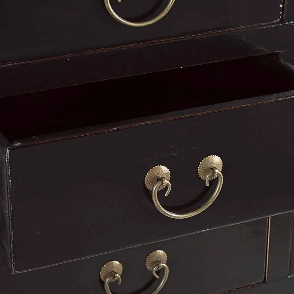 Consolle Nera in Legno di Olmo di Design Vintage 5 Cassetti Homemotion - Sonten Viadurini