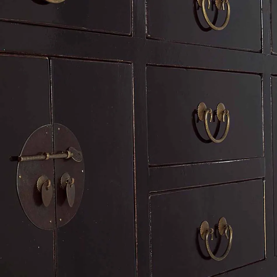 Consolle Nera in Legno di Olmo di Design Vintage 5 Cassetti Homemotion - Sonten Viadurini