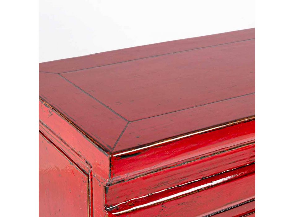 Consolle Rossa in Legno di Olmo con 3 Cassetti Design Homemotion - Sonten