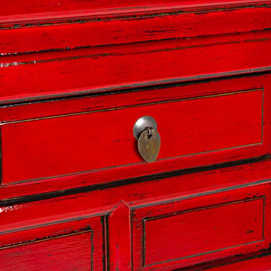 Consolle Rossa in Legno di Olmo con 3 Cassetti Design Homemotion - Sonten Viadurini