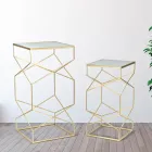 Coppia di Tavolini Portatelefono Quadrati in Ferro Dorato e Piano in Vetro - Pope Viadurini