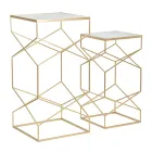 Coppia di Tavolini Portatelefono Quadrati in Ferro Dorato e Piano in Vetro - Pope Viadurini