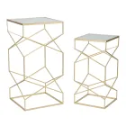 Coppia di Tavolini Portatelefono Quadrati in Ferro Dorato e Piano in Vetro - Pope Viadurini