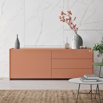 Credenza 1 Anta e 3 Cassetti in Legno Ecologico Lusso Made in Italy - Lidia Viadurini