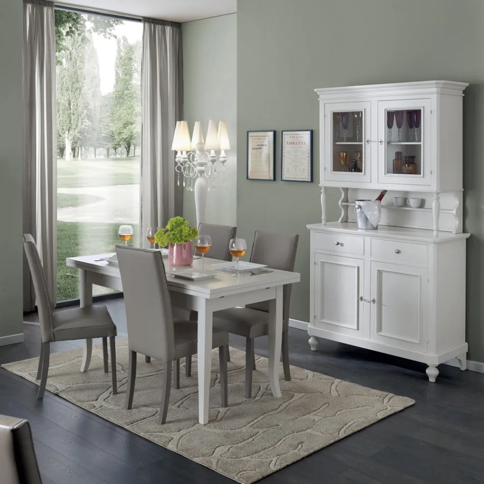 Credenza Alta con Vetrina da Soggiorno in Legno Made in Italy - Bran Viadurini