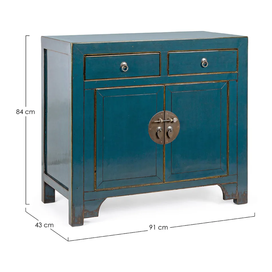 Credenza Bassa 2 Ante e 2 Cassetti in Legno di Olmo Blu Homemotion - Konan Viadurini