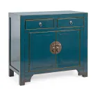 Credenza Bassa 2 Ante e 2 Cassetti in Legno di Olmo Blu Homemotion - Konan Viadurini
