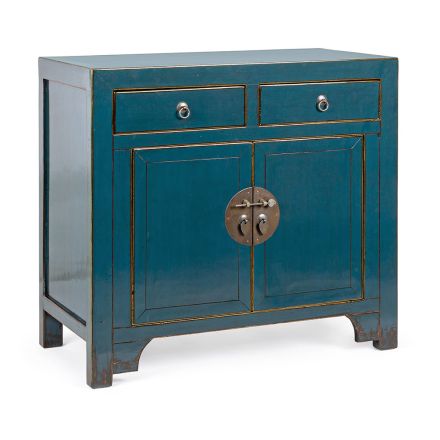 Credenza Bassa 2 Ante e 2 Cassetti in Legno di Olmo Blu Homemotion - Konan Viadurini