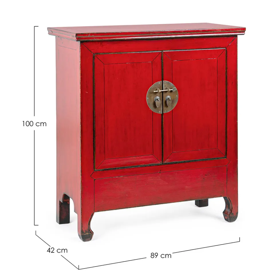 Credenza Bassa a 2 Ante Vintage in Legno di Olmo Rosso Homemotion - Konan Viadurini