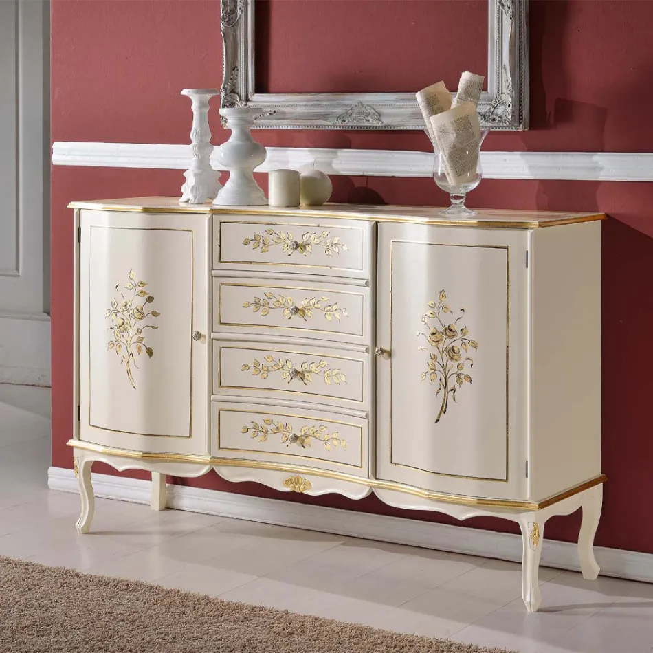 Credenza Classica 2 Ante e 4 Cassetti in Legno Made in Italy - Windsor Viadurini