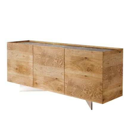 Credenza in Legno a 3 Ante con Base in Cristallo Temperato Made in Italy - Soraya Viadurini