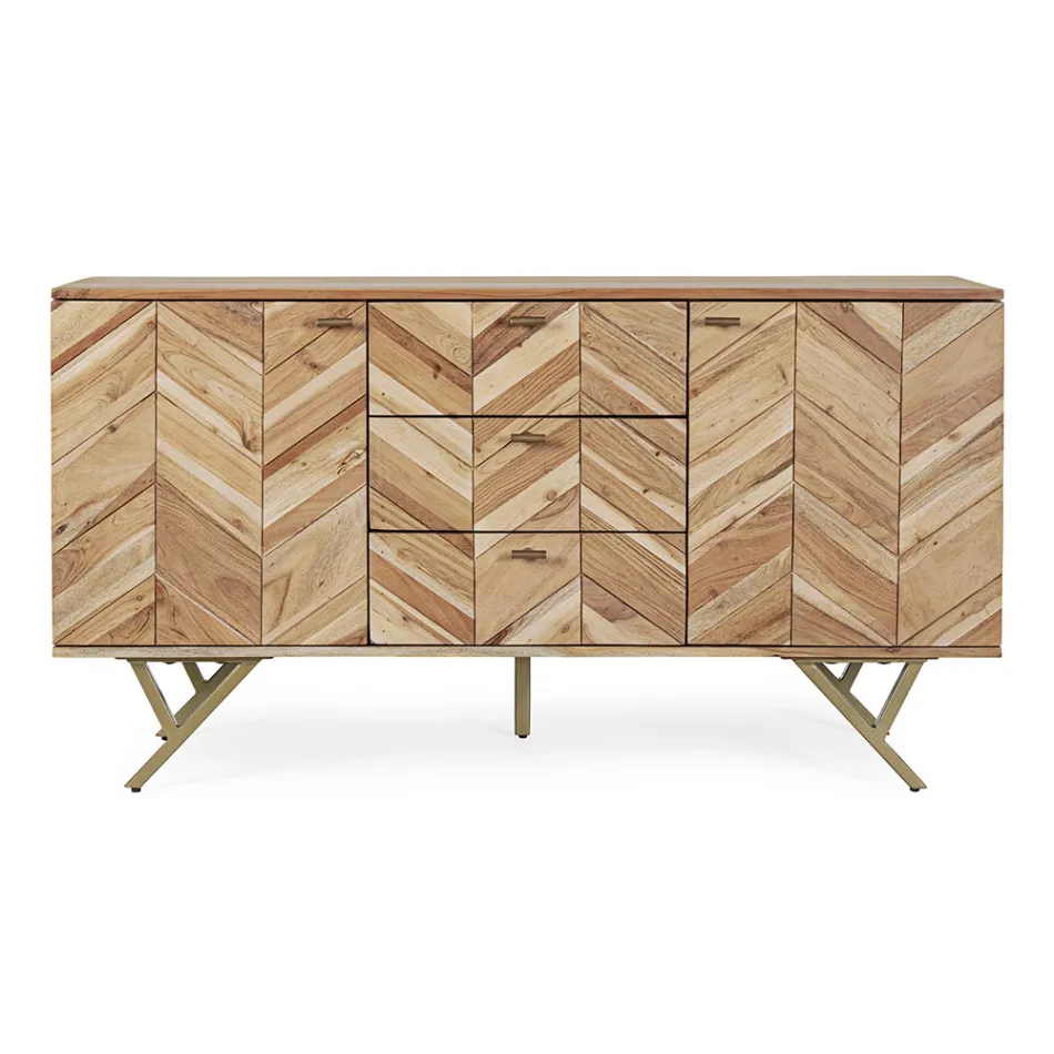 Credenza in Legno di Acacia a 2 Ante e 3 Cassetti Design Homemotion - Carla Viadurini