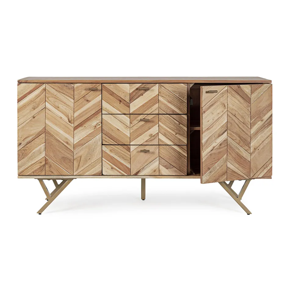 Credenza in Legno di Acacia a 2 Ante e 3 Cassetti Design Homemotion - Carla Viadurini