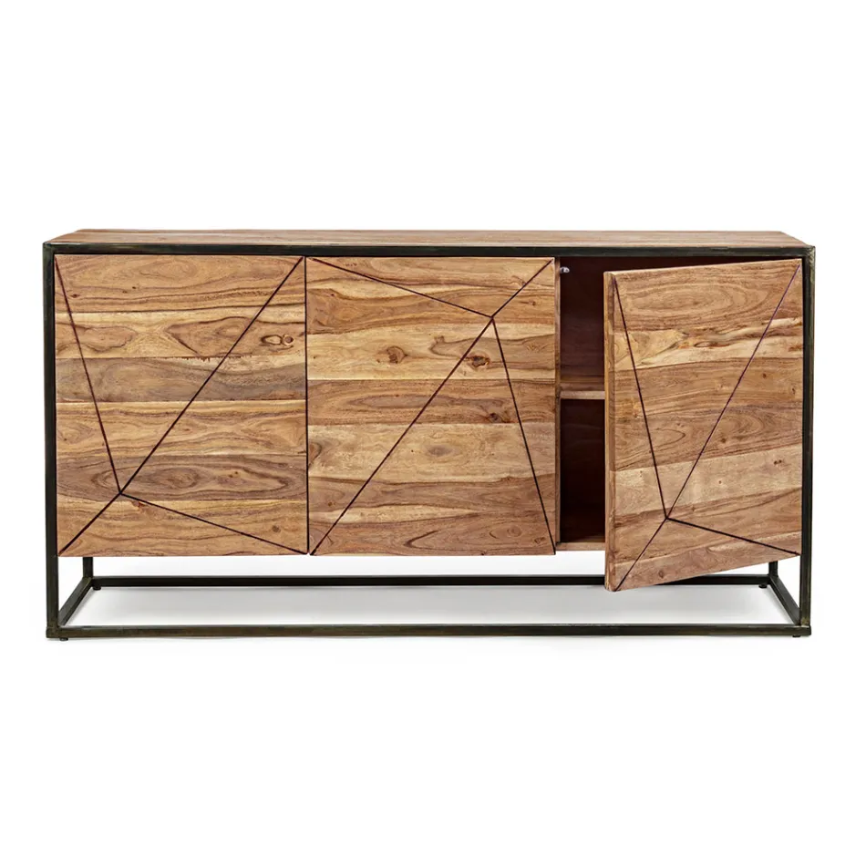Credenza in Legno di Acacia e Acciaio 3 o 4 Ante Homemotion - Cristoforo Viadurini