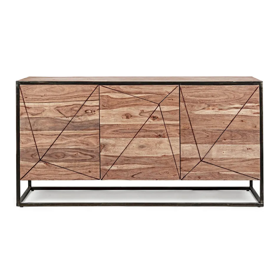 Credenza in Legno di Acacia e Acciaio 3 o 4 Ante Homemotion - Cristoforo Viadurini