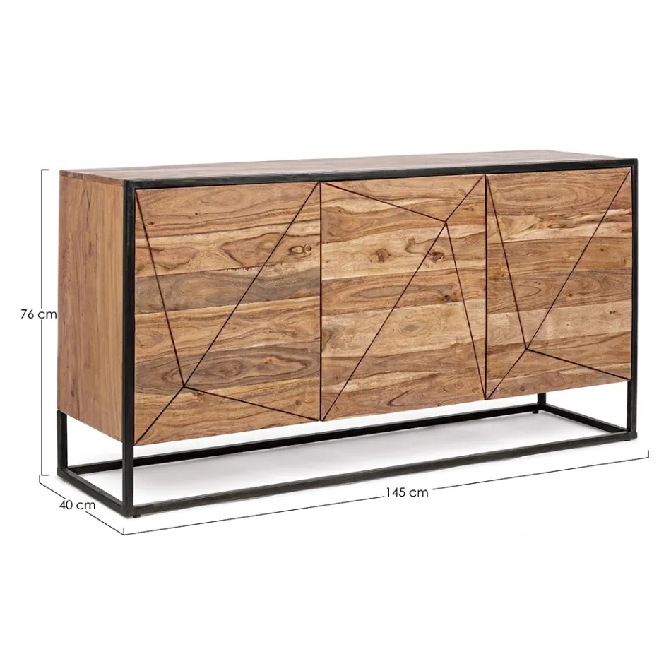 Credenza in Legno di Acacia e Acciaio 3 o 4 Ante Homemotion - Cristoforo Viadurini