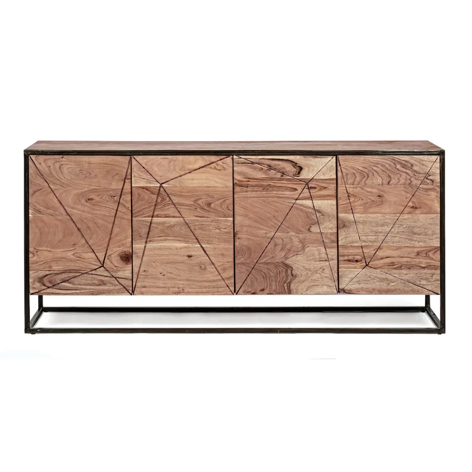 Credenza in Legno di Acacia e Acciaio 3 o 4 Ante Homemotion - Cristoforo Viadurini