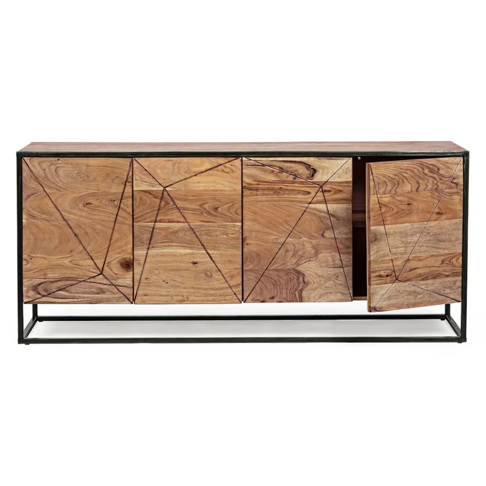 Credenza in Legno di Acacia e Acciaio 3 o 4 Ante Homemotion - Cristoforo Viadurini