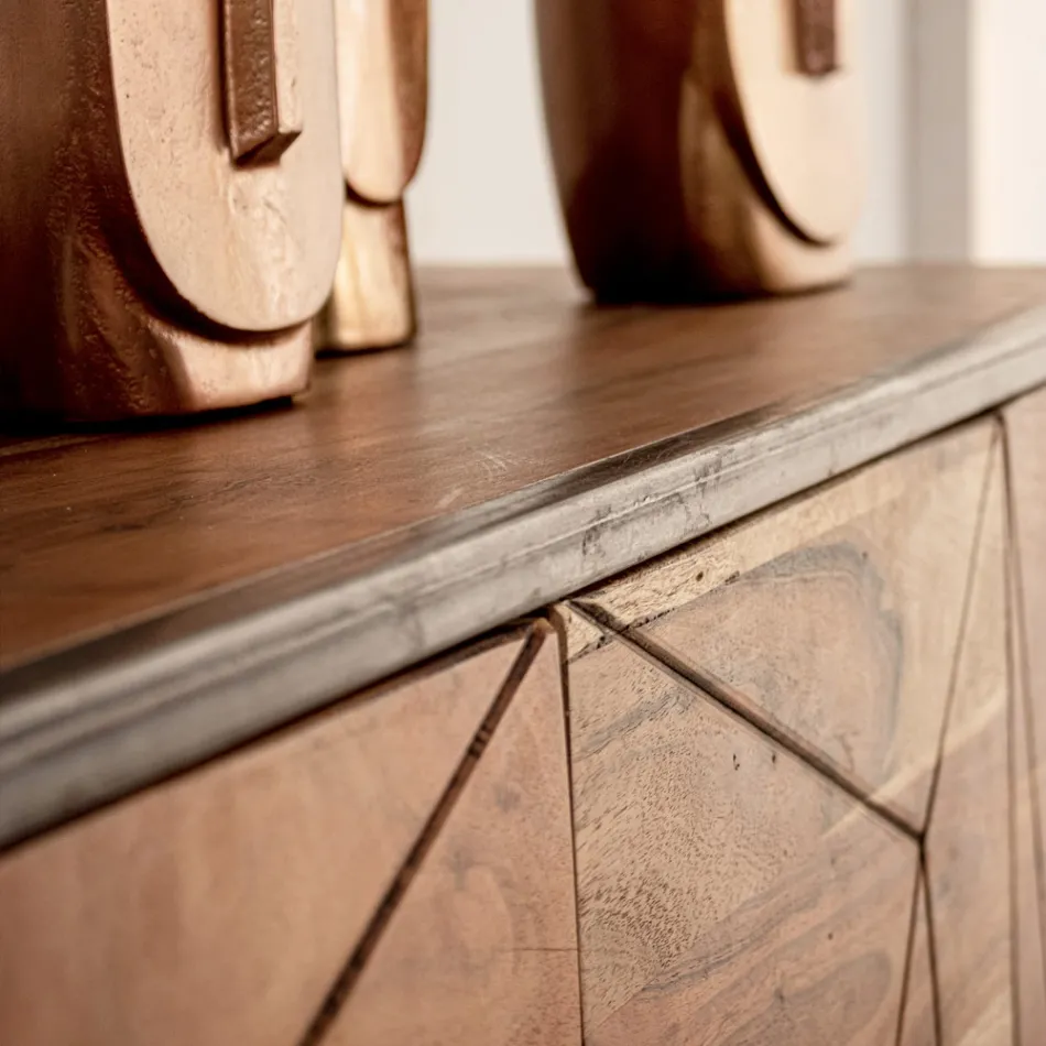 Credenza in Legno di Acacia e Acciaio 3 o 4 Ante Homemotion - Cristoforo Viadurini
