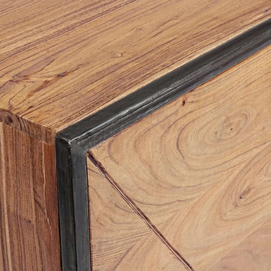 Credenza in Legno di Acacia e Acciaio 3 o 4 Ante Homemotion - Cristoforo Viadurini