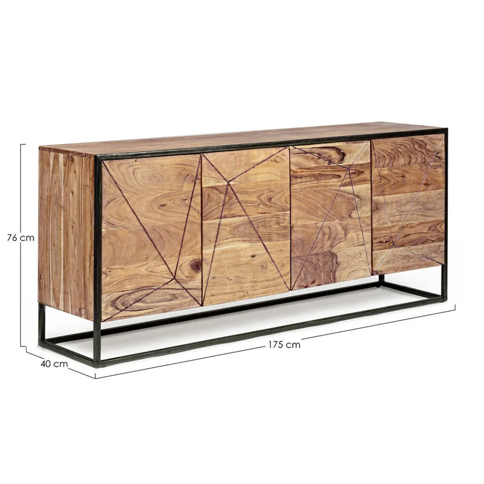 Credenza in Legno di Acacia e Acciaio 3 o 4 Ante Homemotion - Cristoforo Viadurini