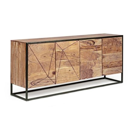 Credenza in Legno di Acacia e Acciaio 3 o 4 Ante Homemotion - Cristoforo Viadurini
