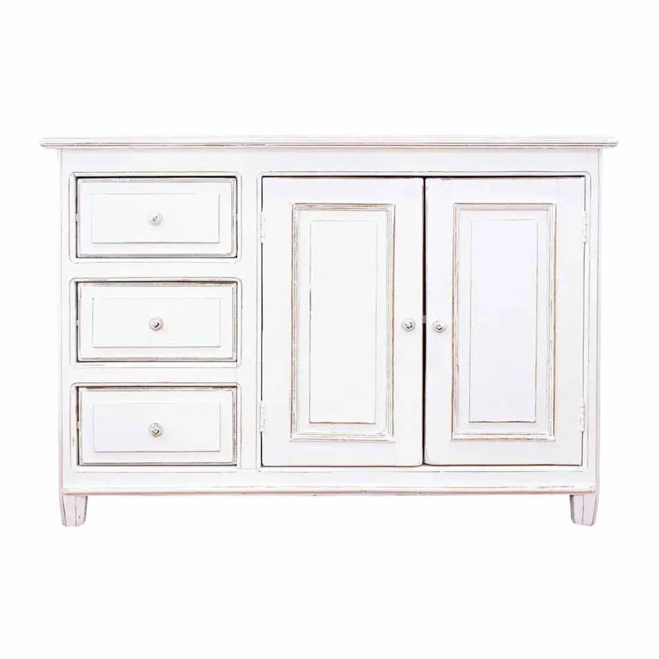 Credenza in Legno di Mango Massello Verniciato Bianco Stile Rustico - Renga Viadurini