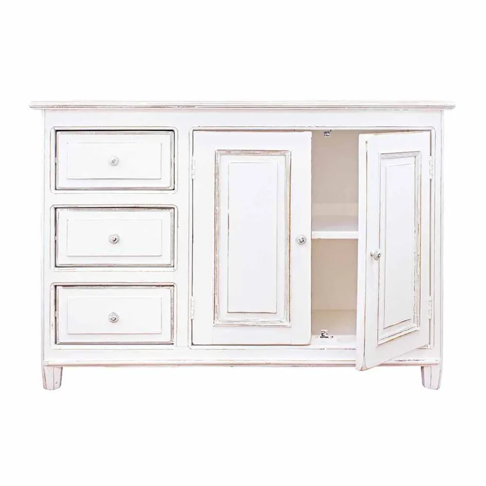 Credenza in Legno di Mango Massello Verniciato Bianco Stile Rustico - Renga Viadurini