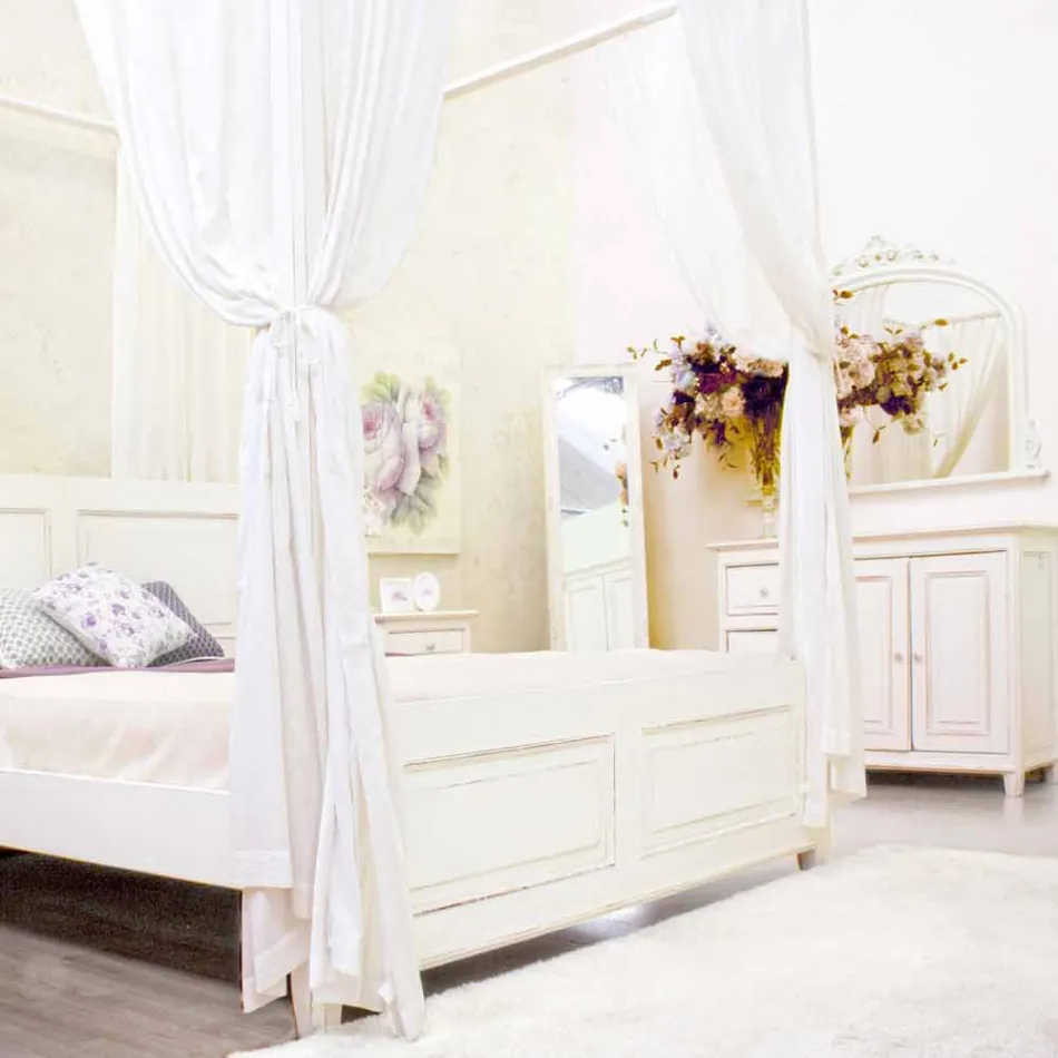 Credenza in Legno di Mango Massello Verniciato Bianco Stile Rustico - Renga Viadurini