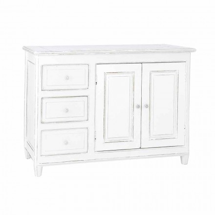 Credenza in Legno di Mango Massello Verniciato Bianco Stile Rustico - Renga Viadurini