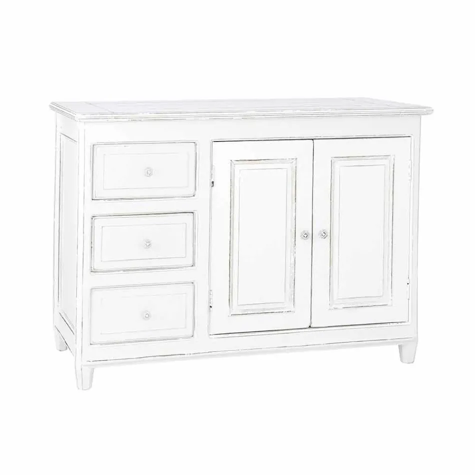 Credenza in Legno di Mango Massello Verniciato Bianco Stile Rustico - Renga Viadurini